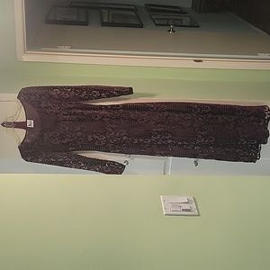 Red wine dress with same color slip, maxi with long sleeves,  velvety design
